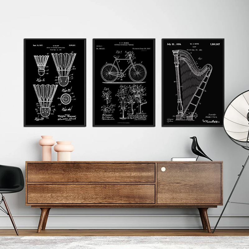 Патентный черно-белый постер,  – обзор и цена Sports Equipment Drawing
