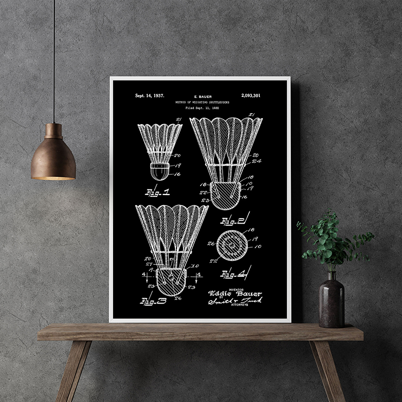 Патентный черно-белый постер,  – обзор и цена Sports Equipment Drawing